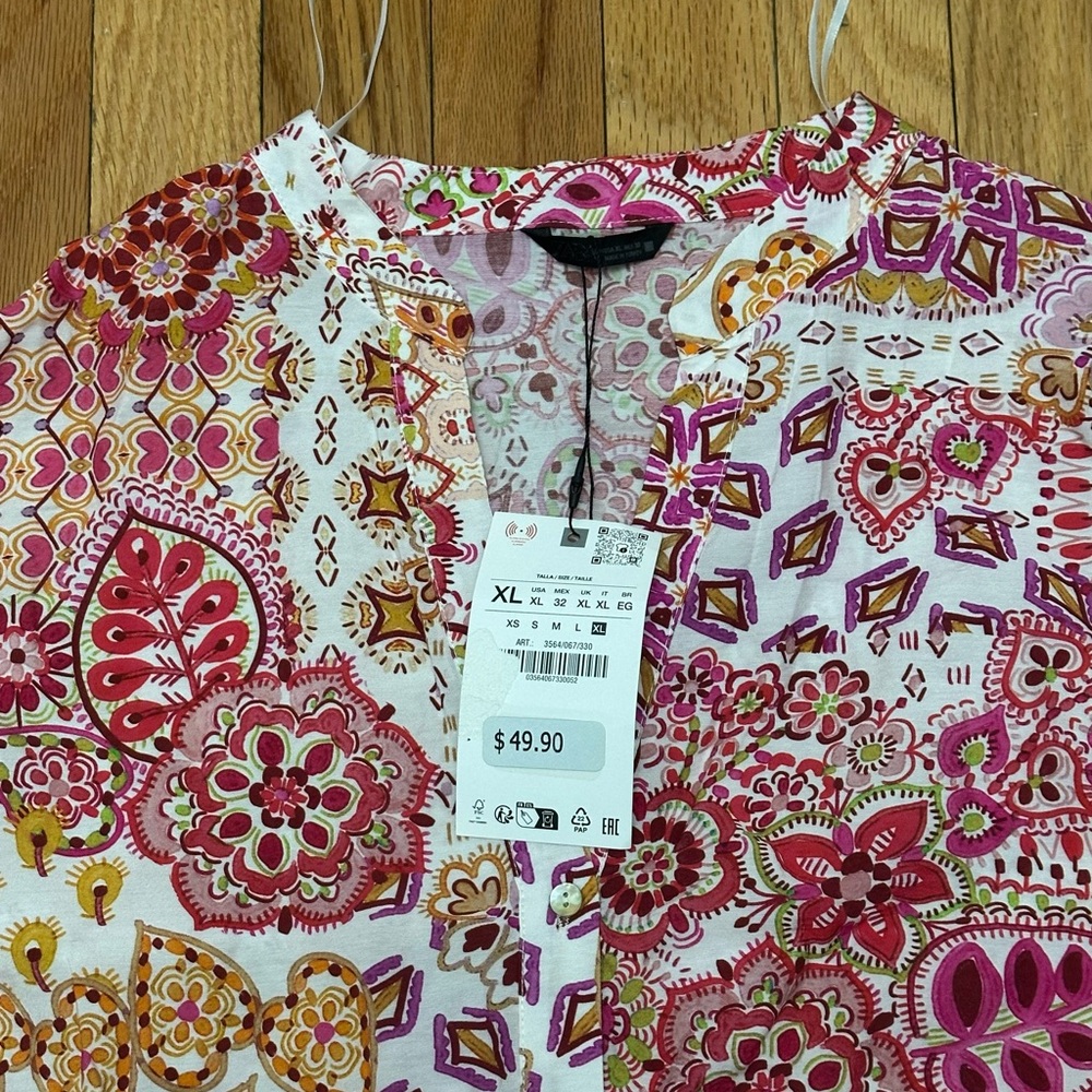 Zara Multicolor Patterned Button Down Shirt NWT - image 3